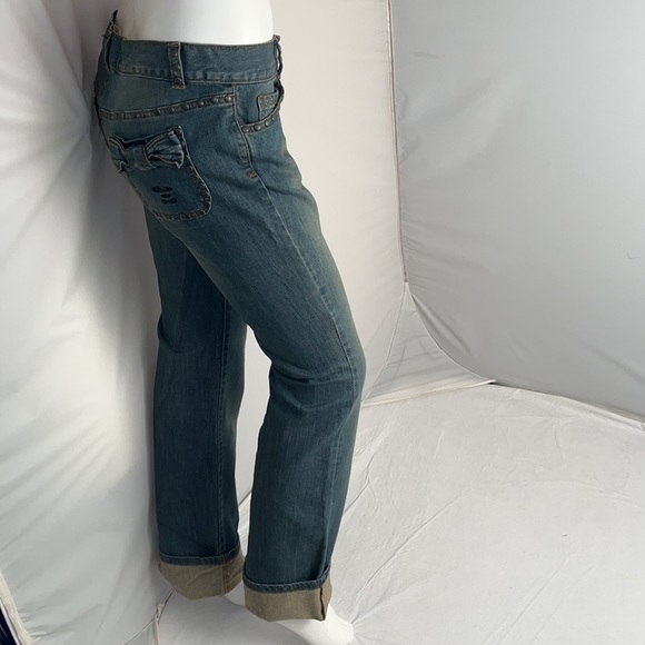 Moschino Cheap and Chic distressed studded cuffed straight blue jeans 10 - Picture 2 of 14